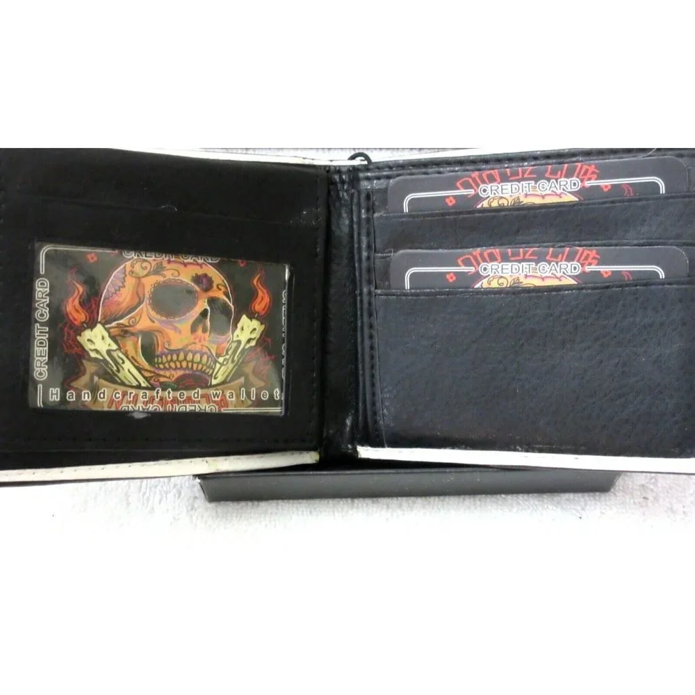 Day of The Dead Dia De Los Muertos Skull Candles Bi-Fold Vegan Leather Wallet